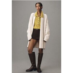 Anthropologie Flat White Cardigan Sweater Ivory Mariel Whipstitch One Size NWT